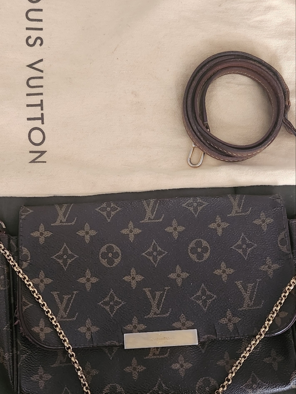 Vintage Louis Vuitton Monogram Canvas Dark Brown Crossbody with Gold Chain